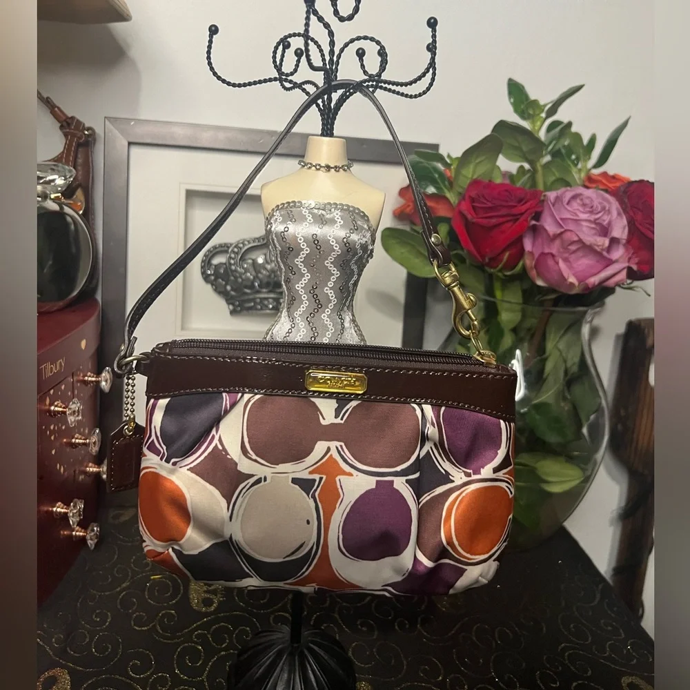 Coach Ashley Scarf Print Signature C with Brown Patent Leather Accents